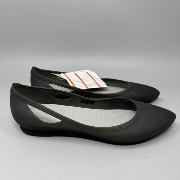 Crocs Rio Ballet Flats Women's Black/Gray Sz 9 Cutout Translucent Pointed Toe - Picture 1 of 7